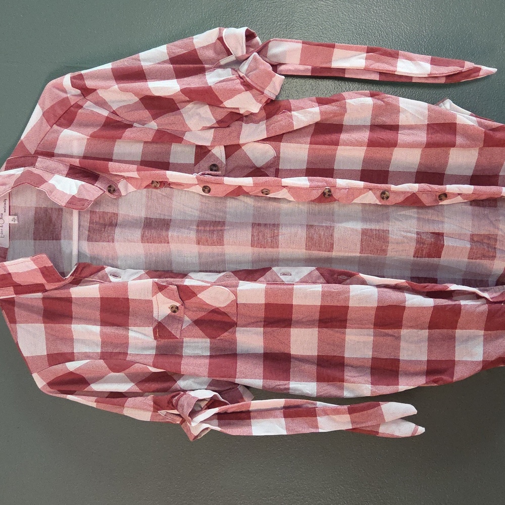 Eden & Olivia Red and White Plaid Button Down Maternity Shirt